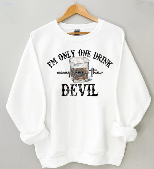 I’m Only One Drink Away From the Devil” Whiskey Shirt | Funny Whiskey Tee | Drinking Humor T-Shirt | Devil Whiskey Graphic Tee