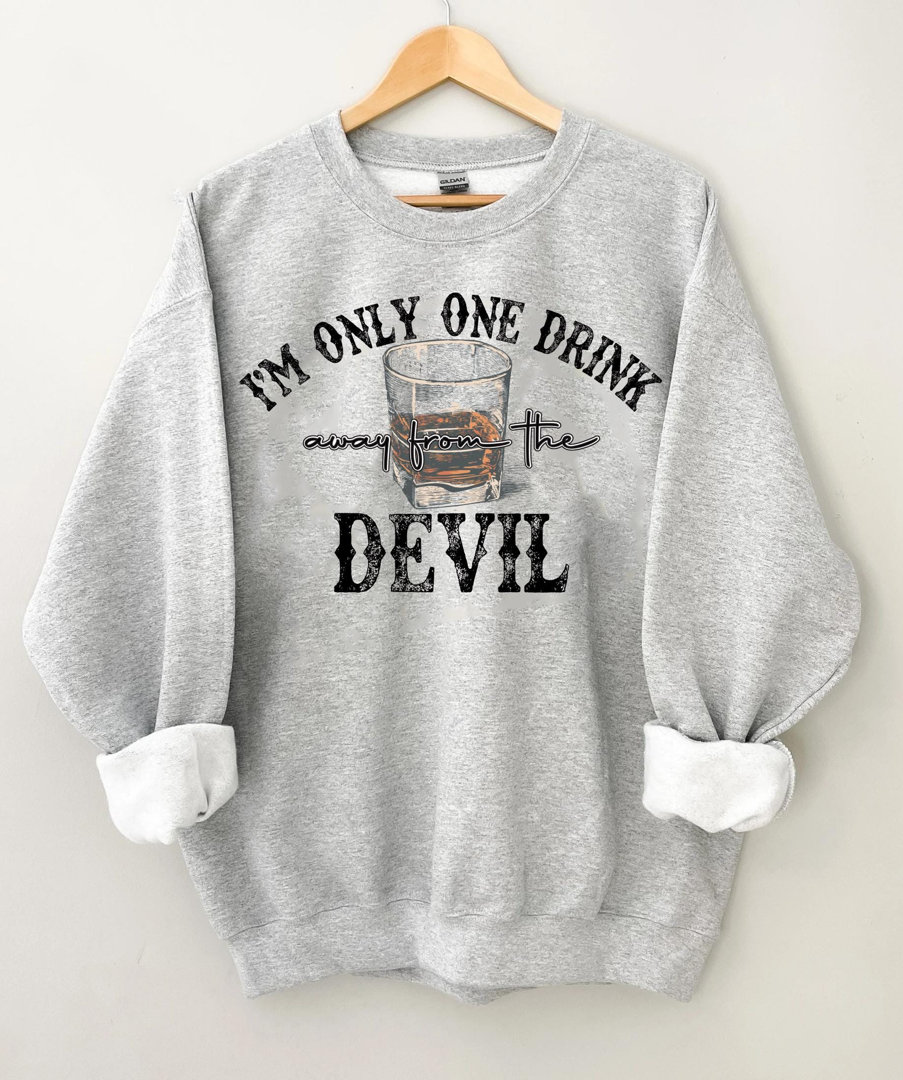 I’m Only One Drink Away From the Devil” Whiskey Shirt | Funny Whiskey Tee | Drinking Humor T-Shirt | Devil Whiskey Graphic Tee