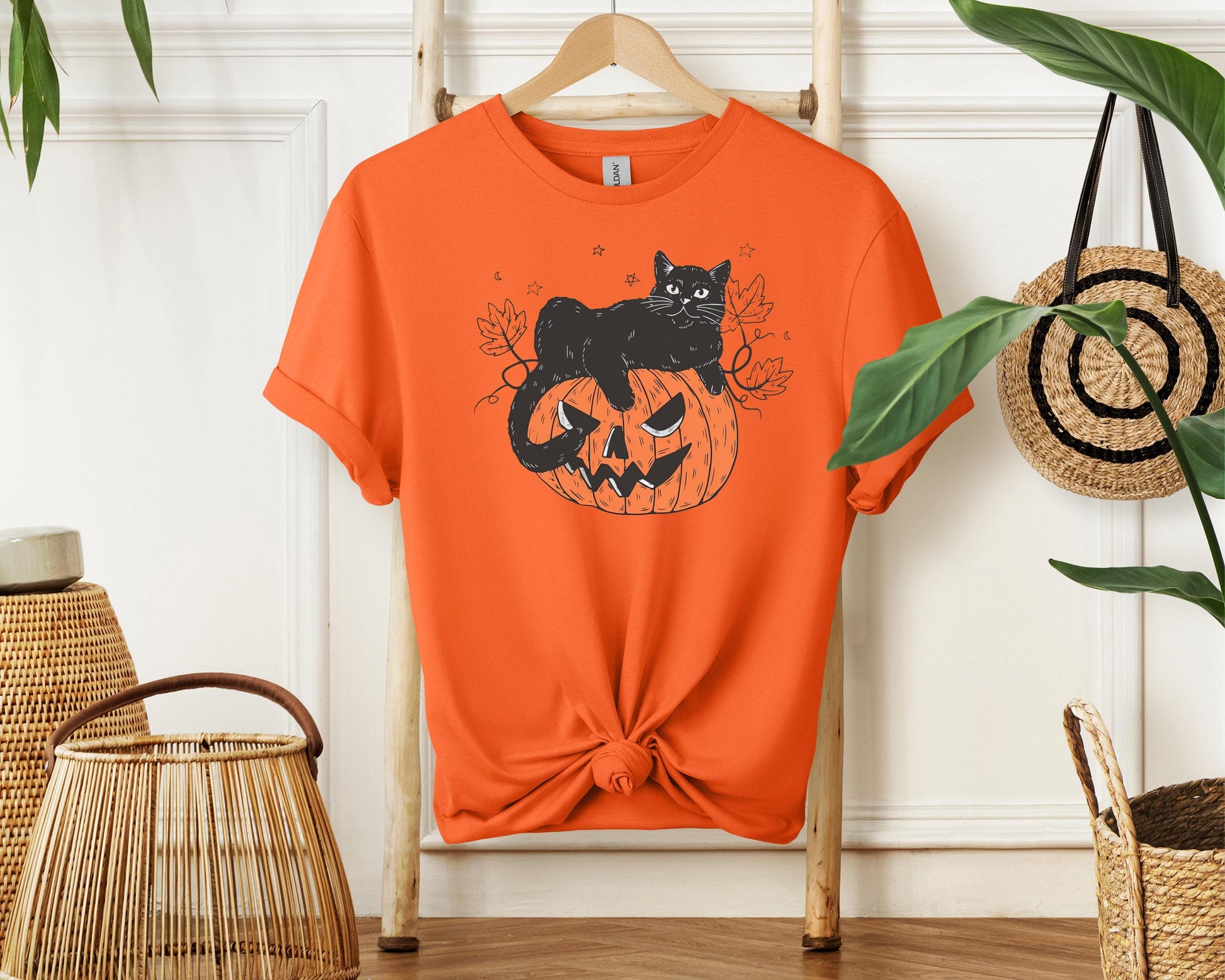 Halloween Sweatshirt | Cat on Pumpkin Sweater | Black Cat Halloween Crewneck | Spooky Season Graphic Top