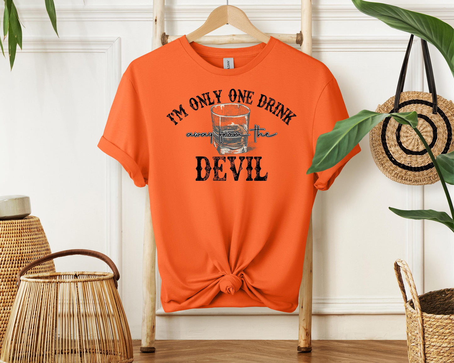 I’m Only One Drink Away From the Devil” Whiskey Shirt | Funny Whiskey Tee | Drinking Humor T-Shirt | Devil Whiskey Graphic Tee