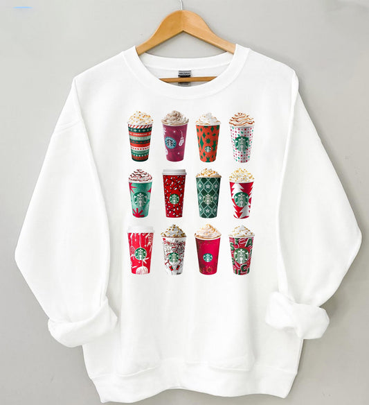 Coffee Cups Christmas Shirt | Festive Holiday Coffee Tee | Christmas Coffee Lover T-Shirt | Cozy Winter Drink Graphic Top