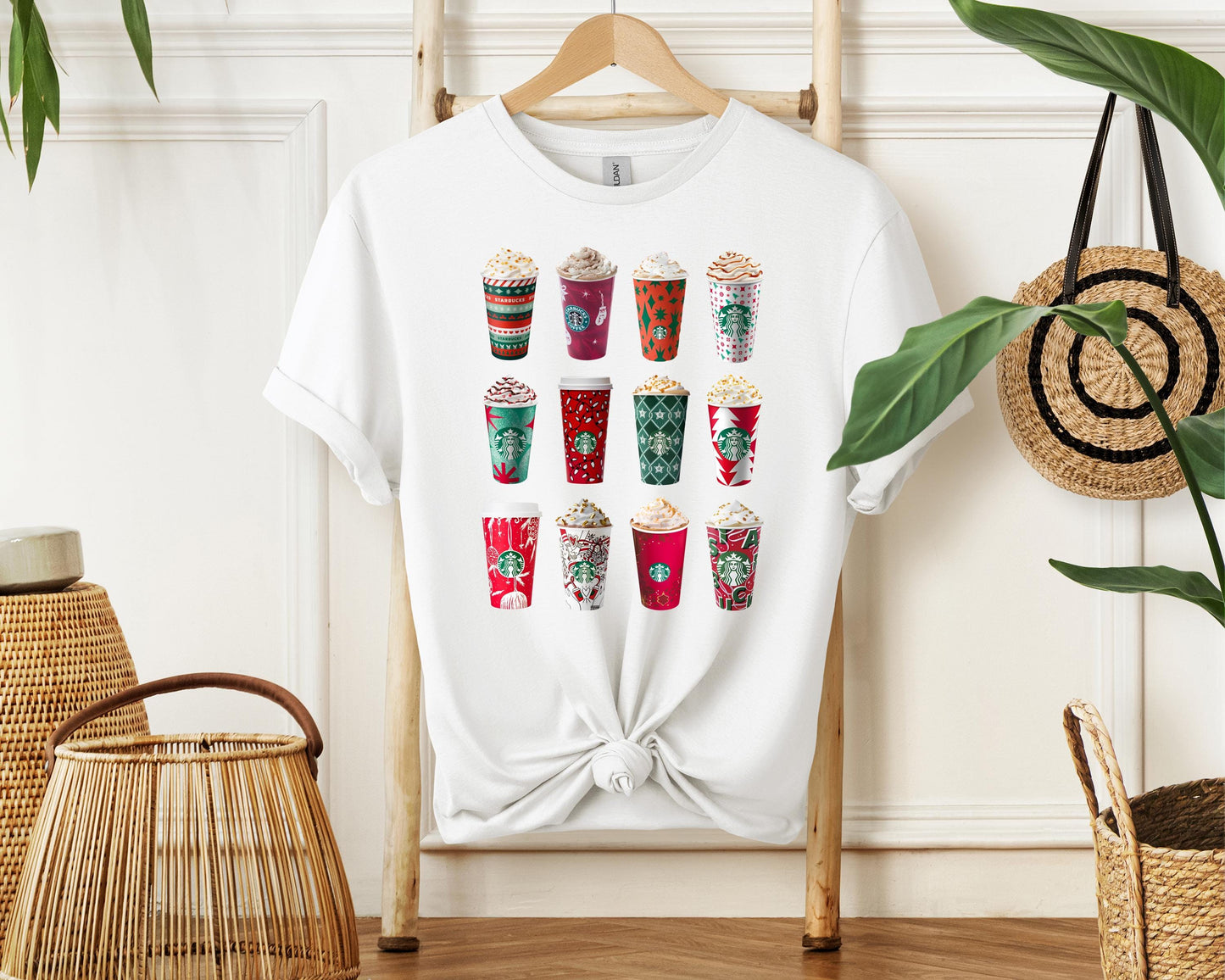 Coffee Cups Christmas Shirt | Festive Holiday Coffee Tee | Christmas Coffee Lover T-Shirt | Cozy Winter Drink Graphic Top