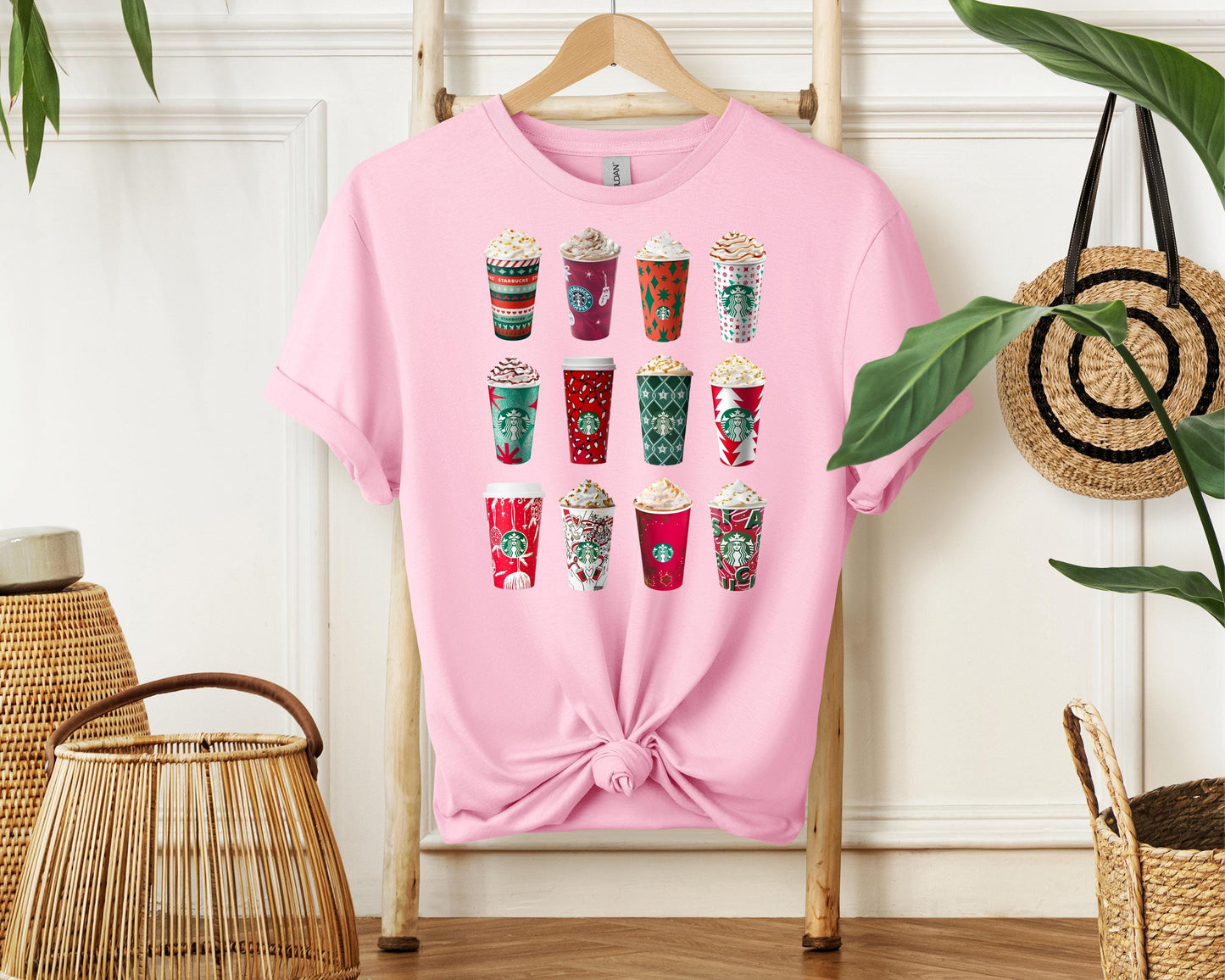 Coffee Cups Christmas Shirt | Festive Holiday Coffee Tee | Christmas Coffee Lover T-Shirt | Cozy Winter Drink Graphic Top