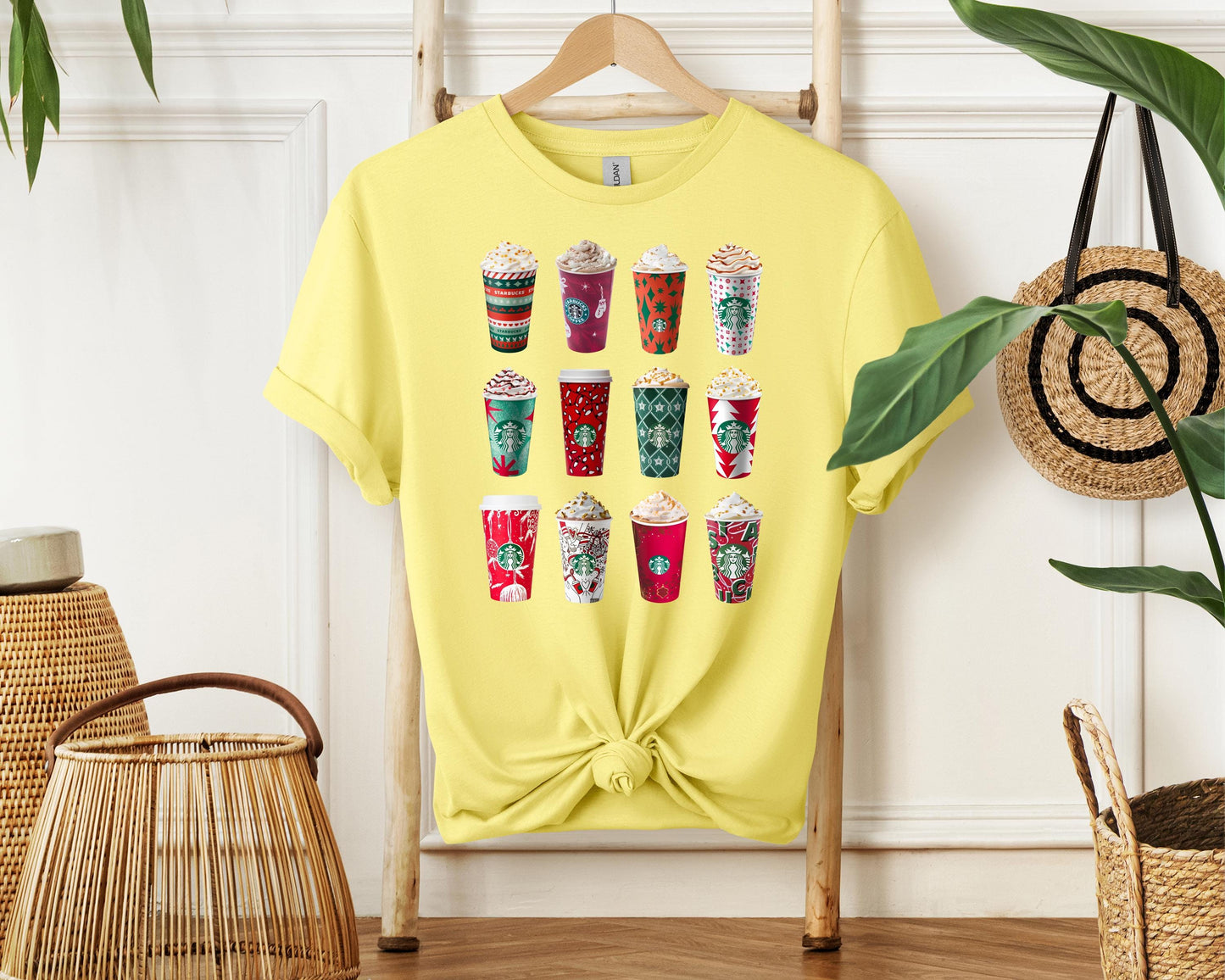 Coffee Cups Christmas Shirt | Festive Holiday Coffee Tee | Christmas Coffee Lover T-Shirt | Cozy Winter Drink Graphic Top