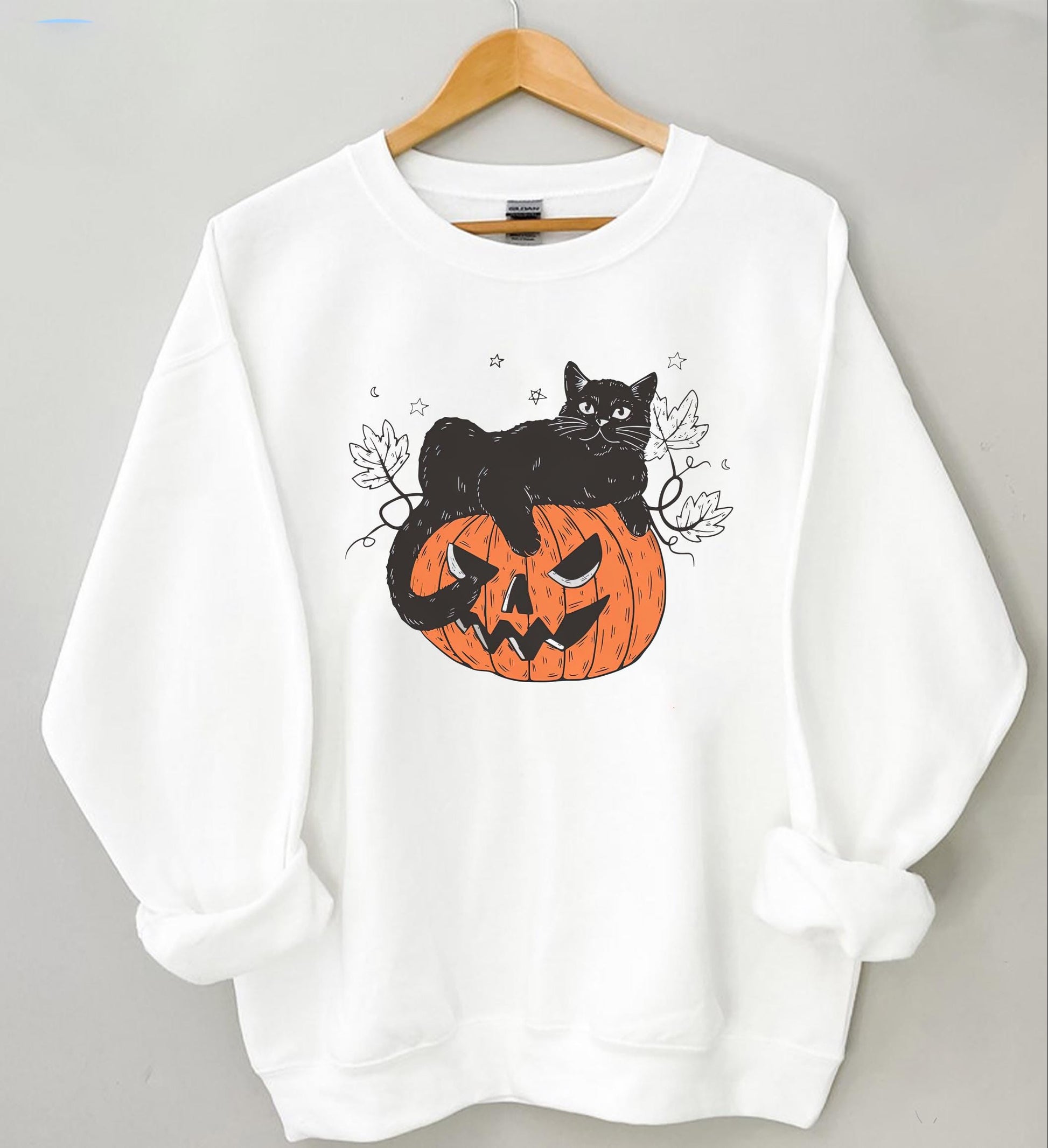 Halloween Sweatshirt | Cat on Pumpkin Sweater | Black Cat Halloween Crewneck | Spooky Season Graphic Top